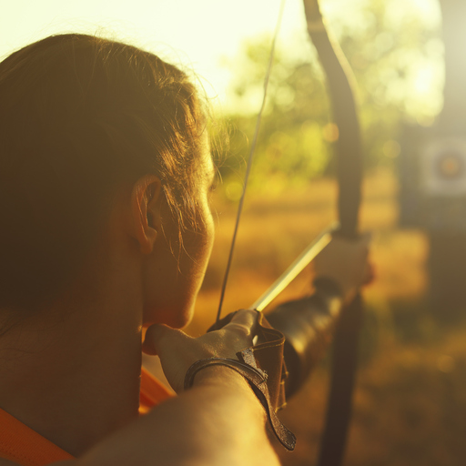 Woman drawing back a bow