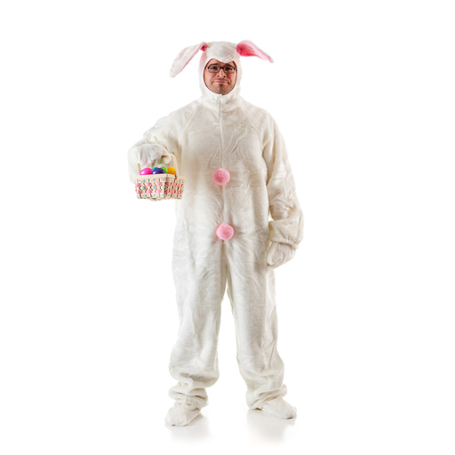 Embarrassed man in an Easter Bunny suit